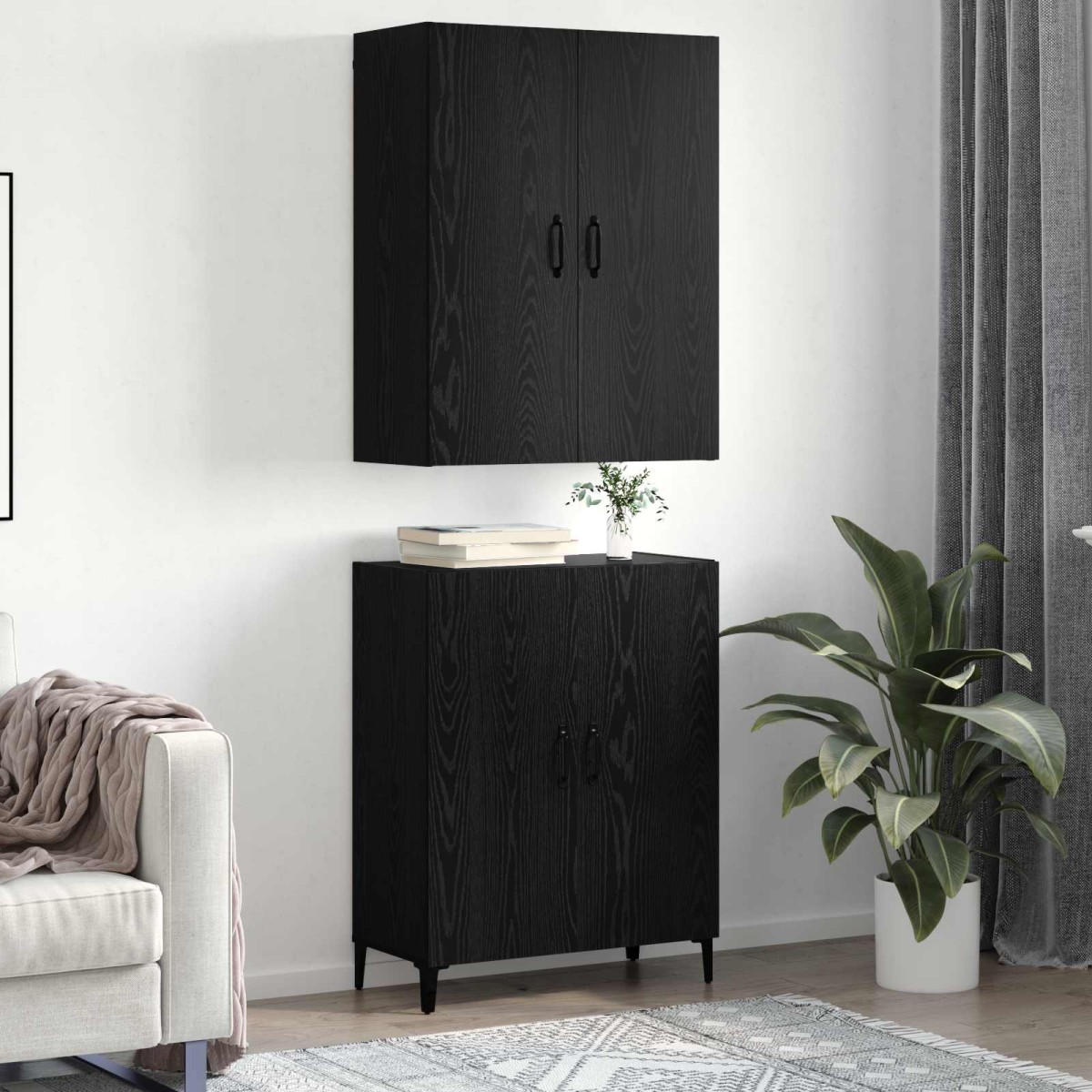 vidaXL Highboard 2 τμχ. Μαύρη Οξυά 69,5 x 34 x 180 εκ.