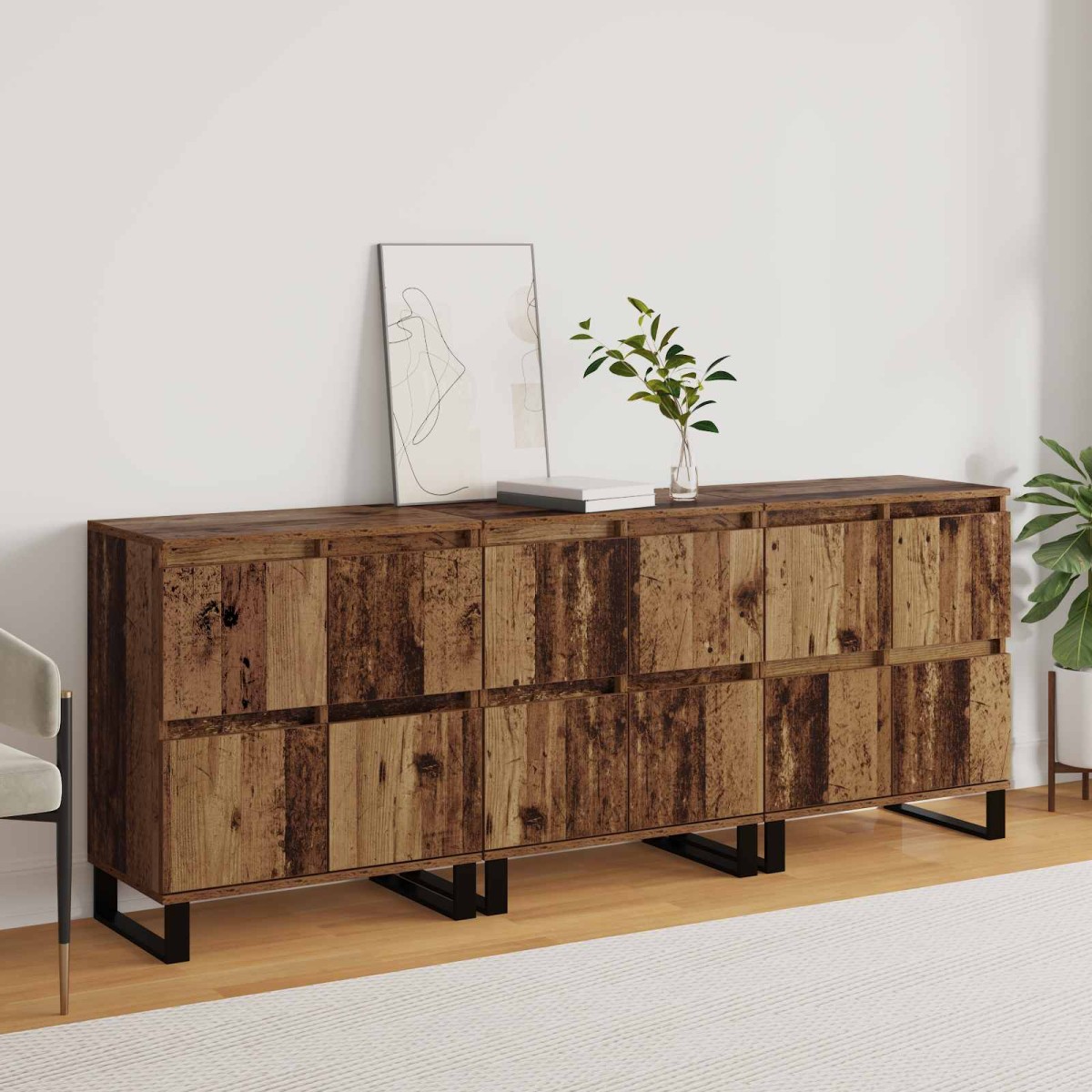 vidaXL Πλαϊνό γραφείο 3 τμχ. Παλιό ξύλο 60 x 35 x 70 cm