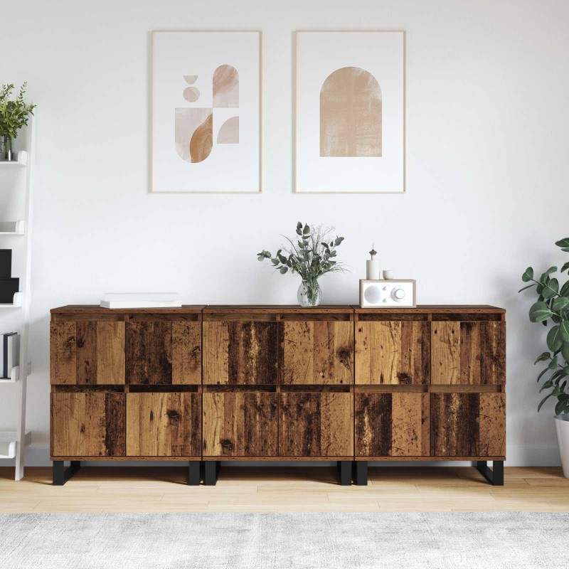 vidaXL Πλαϊνό γραφείο 3 τμχ. Παλιό ξύλο 60 x 35 x 70 cm