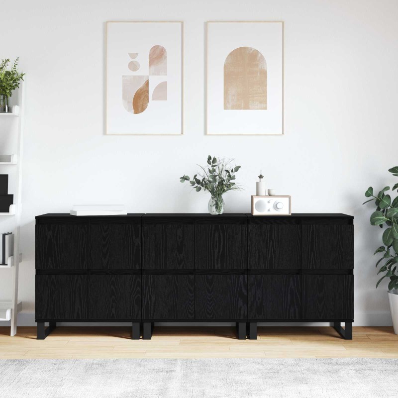 vidaXL Πλαϊνό γραφείο 3 τμχ. Μαύρη Οξυά 60 x 35 x 70 cm
