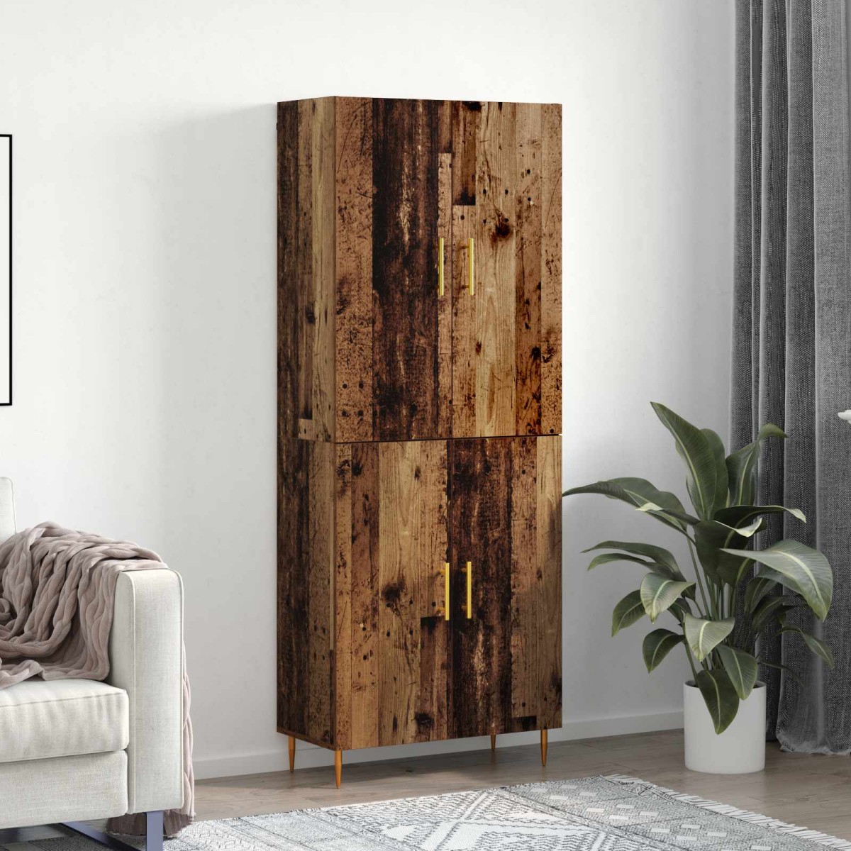 vidaXL Highboard Παλαιό ξύλο 69,5 x 34 x 180 εκ. Επεξεργασμένο Ξύλο