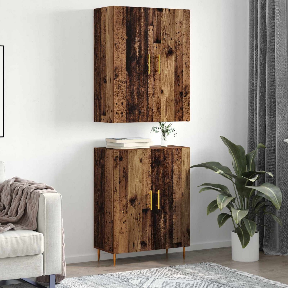 vidaXL Highboard Παλαιό ξύλο 69,5 x 34 x 180 εκ. Επεξεργασμένο Ξύλο