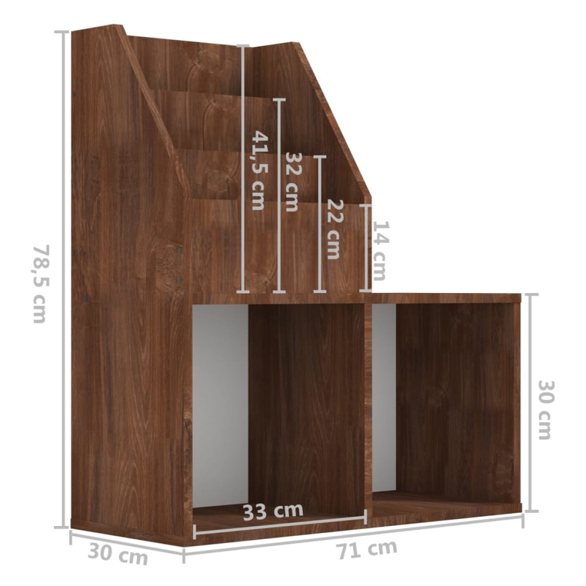 vidaXL Παιδικό Ράφι Περιοδικών Καφέ Δρυς 71x30x78,5 εκ. Επεξεργ. ξύλο