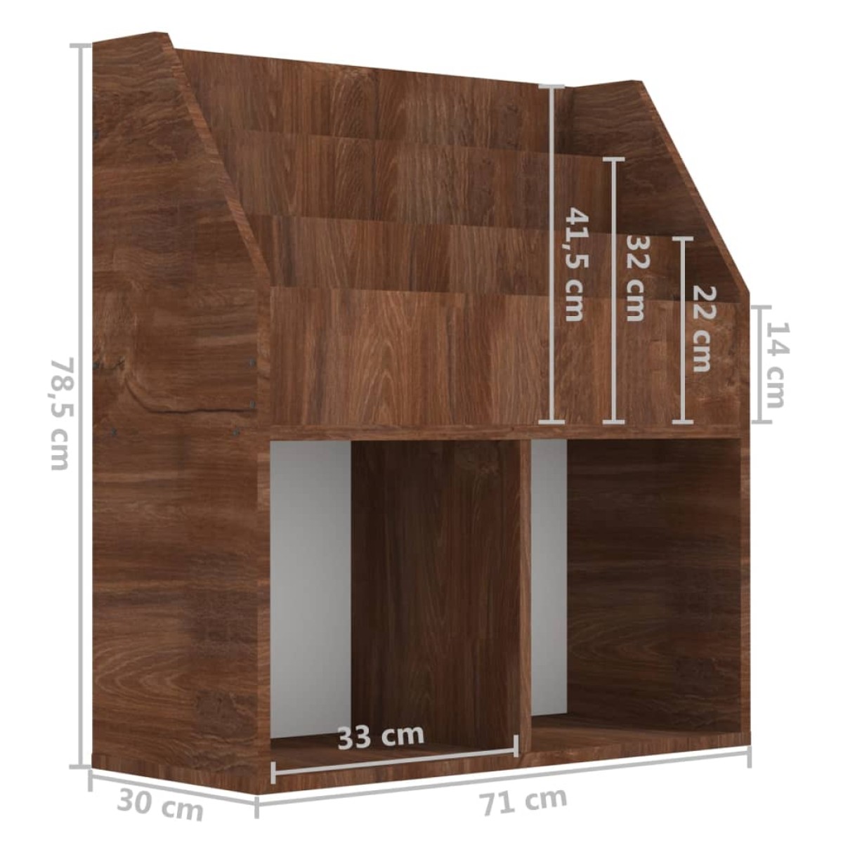 vidaXL Παιδικό Ράφι Περιοδικών Καφέ Δρυς 71x30x78,5 εκ. Επεξεργ. ξύλο