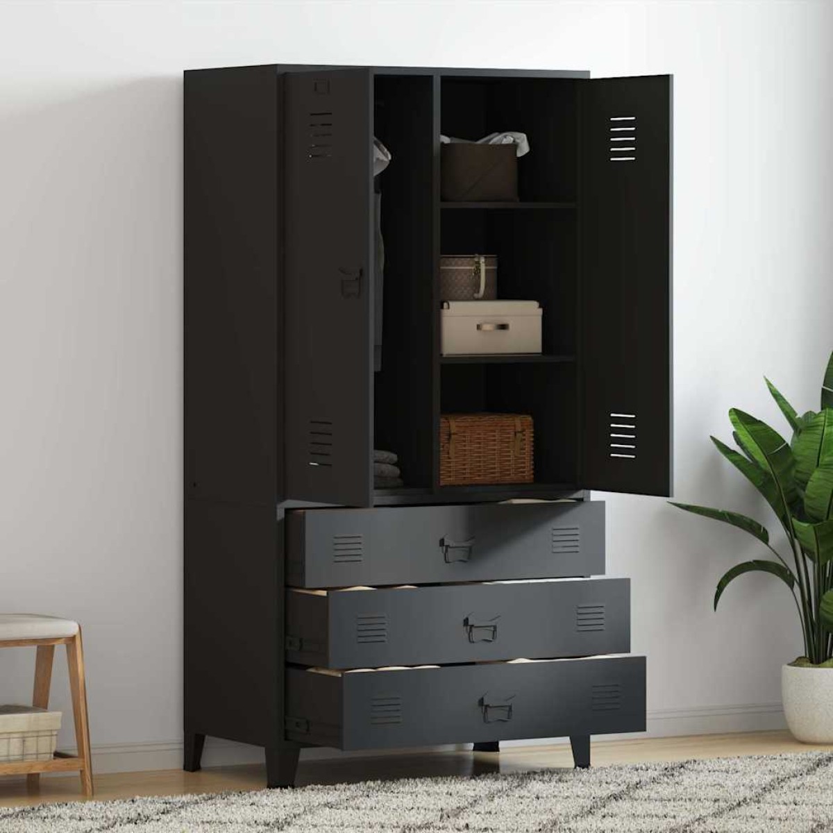 vidaXL Ντουλάπα Βιομηχανική Μαύρη 90 x 50 x 180 εκ. Μεταλλική