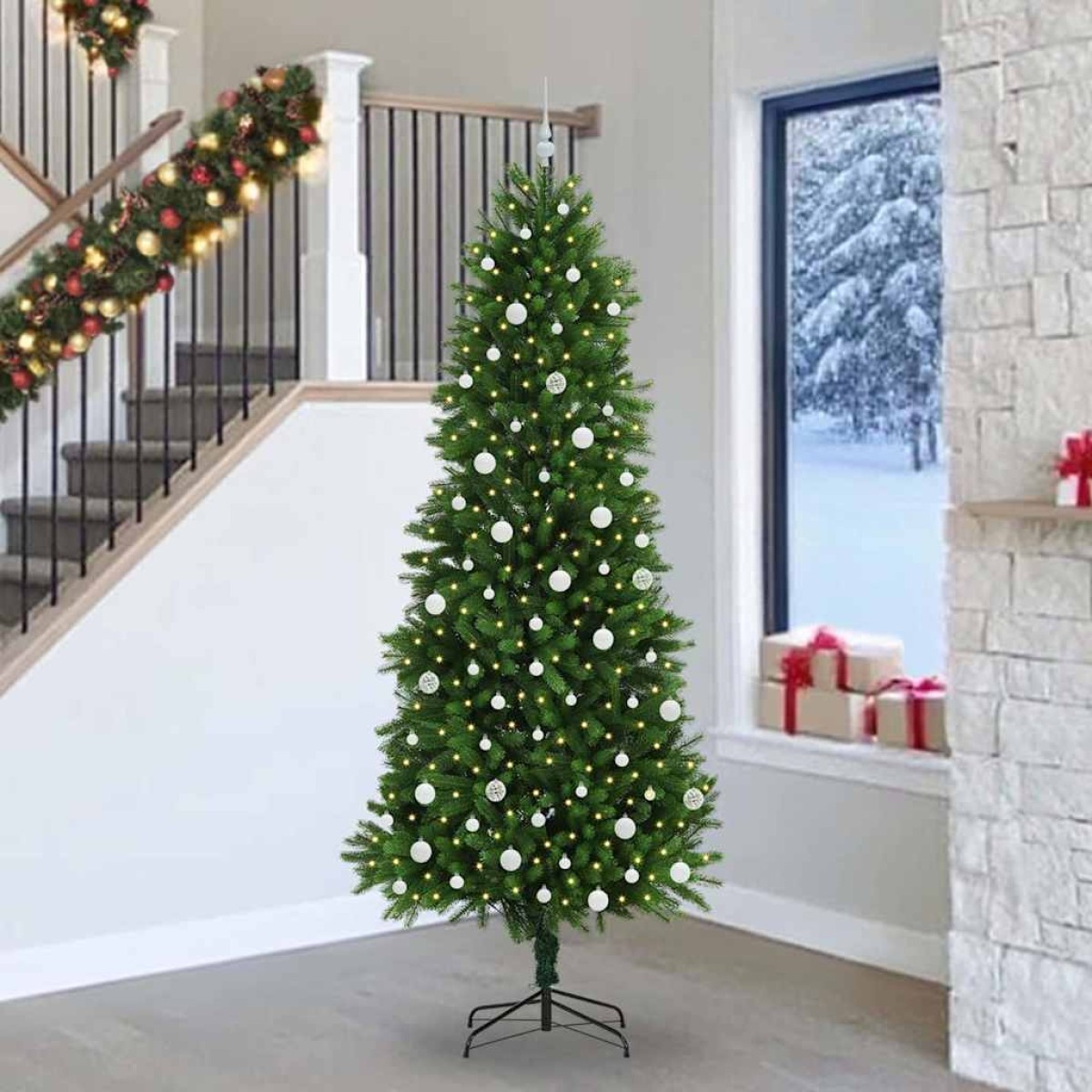 vidaXL Χριστουγεννιάτικο Δέντρο με 300 LED με βάση Πράσινο 240 cm PE
