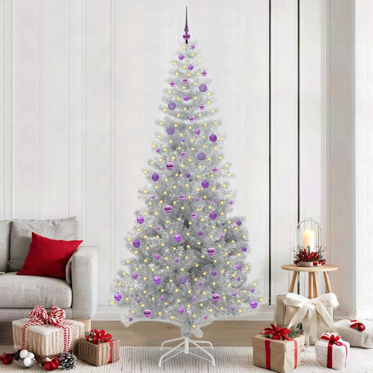 vidaXL Χριστουγεννιάτικο Δέντρο Ασημί 240 cm PET