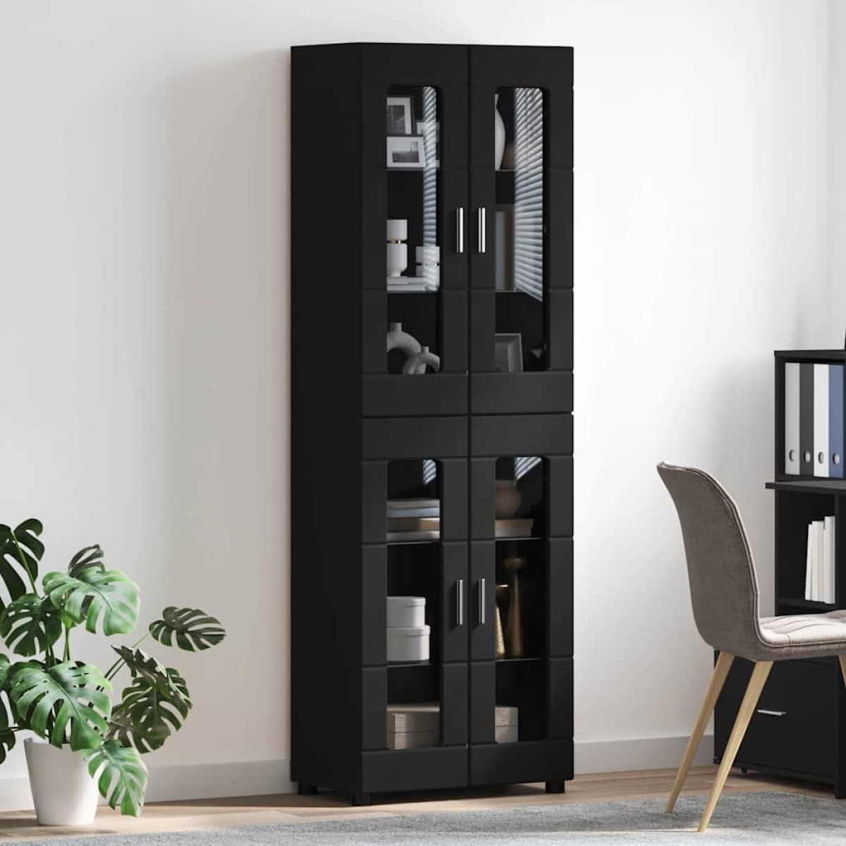 vidaXL Highboard FLORIN 60 x 35 x 182 εκ. Μαύρο Επεξεργασμένο Ξύλο