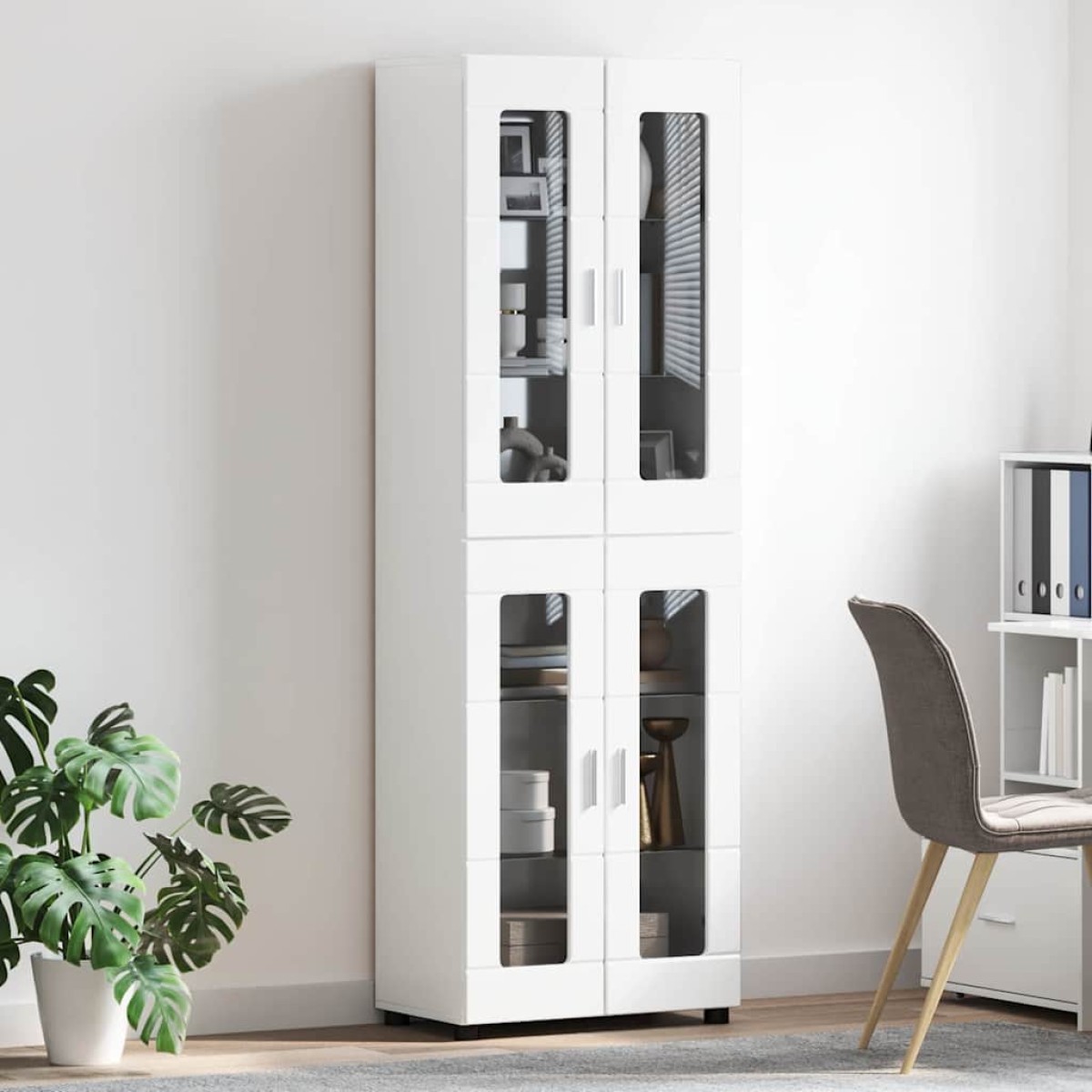 vidaXL Highboard FLORIN 60 x 35 x 182 εκ. Υψηλής γυαλάδας λευκό
