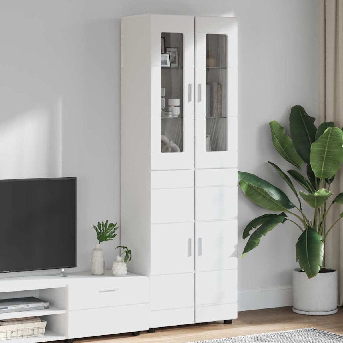 vidaXL Highboard FLORIN 60 x 35 x 182 εκ. Λευκό Επεξεργασμένο Ξύλο