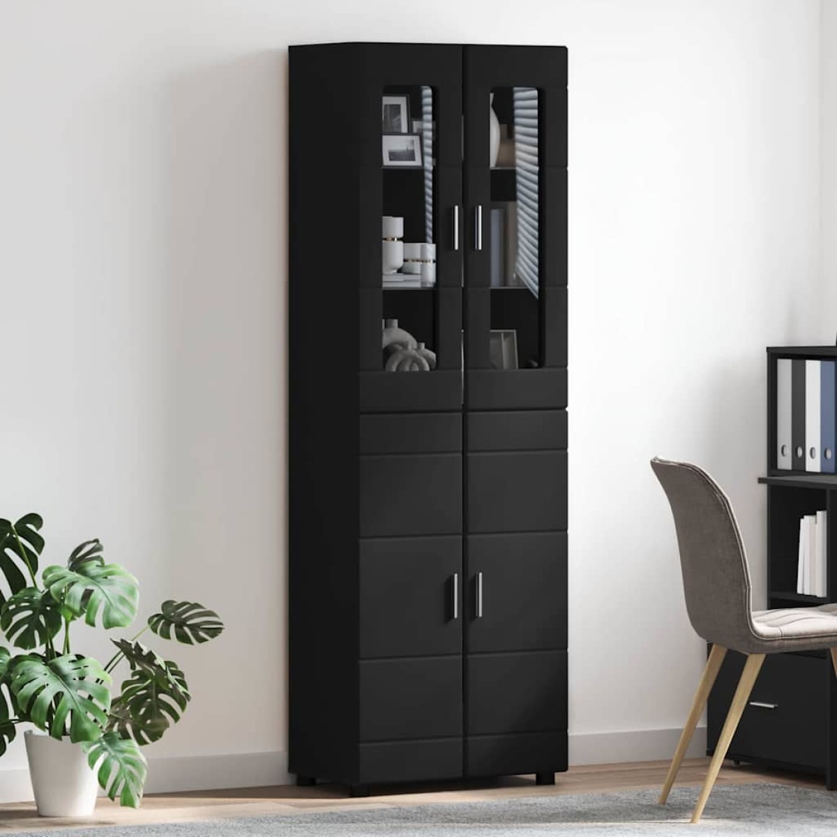 vidaXL Highboard FLORIN 60 x 35 x 182 εκ. Μαύρο Επεξεργασμένο Ξύλο