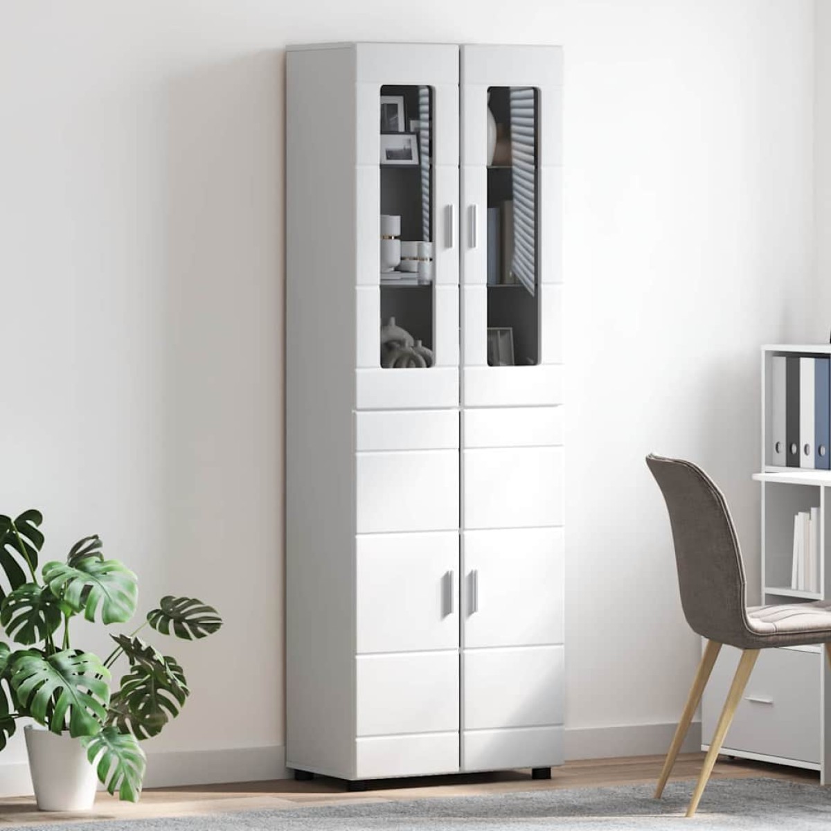 vidaXL Highboard FLORIN 60 x 35 x 182 εκ. Υψηλής γυαλάδας λευκό