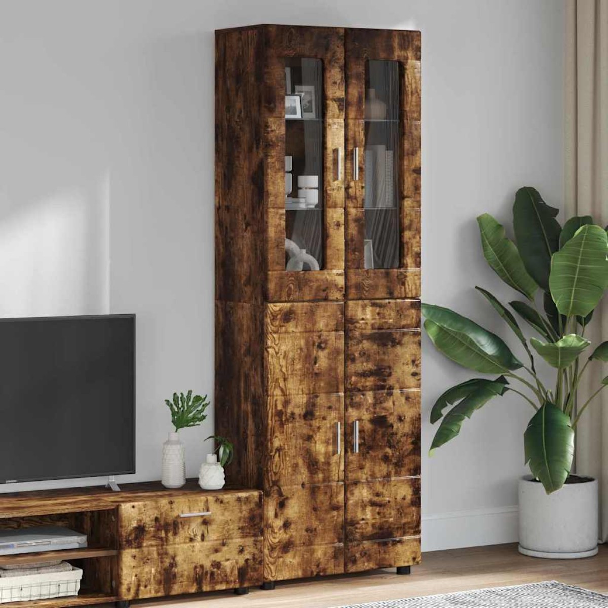 vidaXL Highboard FLORIN 60 x 35 x 182 εκ. Καπνιστό Δρύς