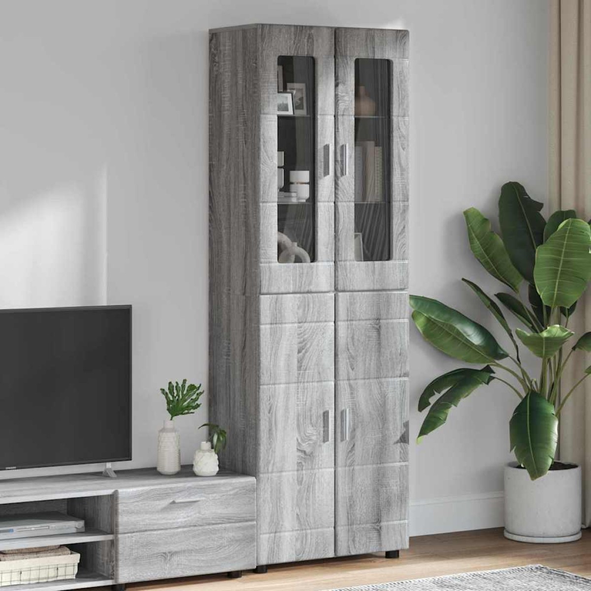 vidaXL Highboard FLORIN 60 x 35 x 182 εκ. Γκρίζο Σονομα