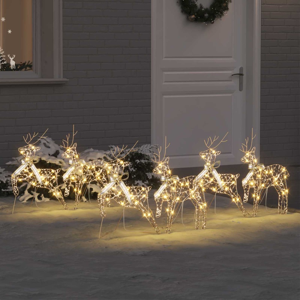 vidaXL LED Ελάφια 6 τμχ. Χρυσό 44 x 18 x 65,5 εκ PET 180 LED