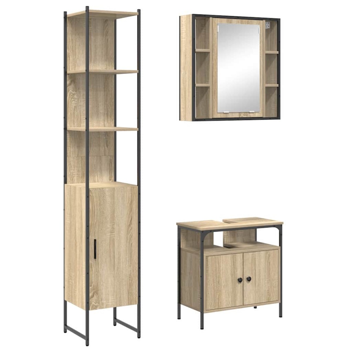 vidaXL Σετ Επίπλων Μπάνιου 3 τμχ. Δρύς Sonoma 33 x 33 x 185,5 εκ