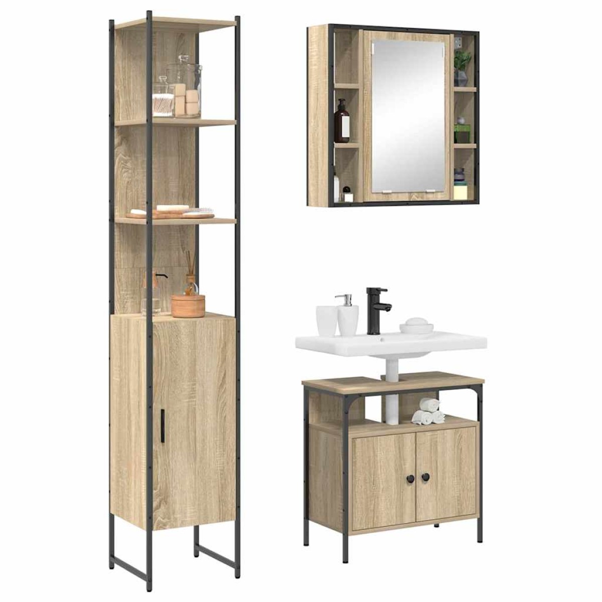 vidaXL Σετ Επίπλων Μπάνιου 3 τμχ. Δρύς Sonoma 33 x 33 x 185,5 εκ