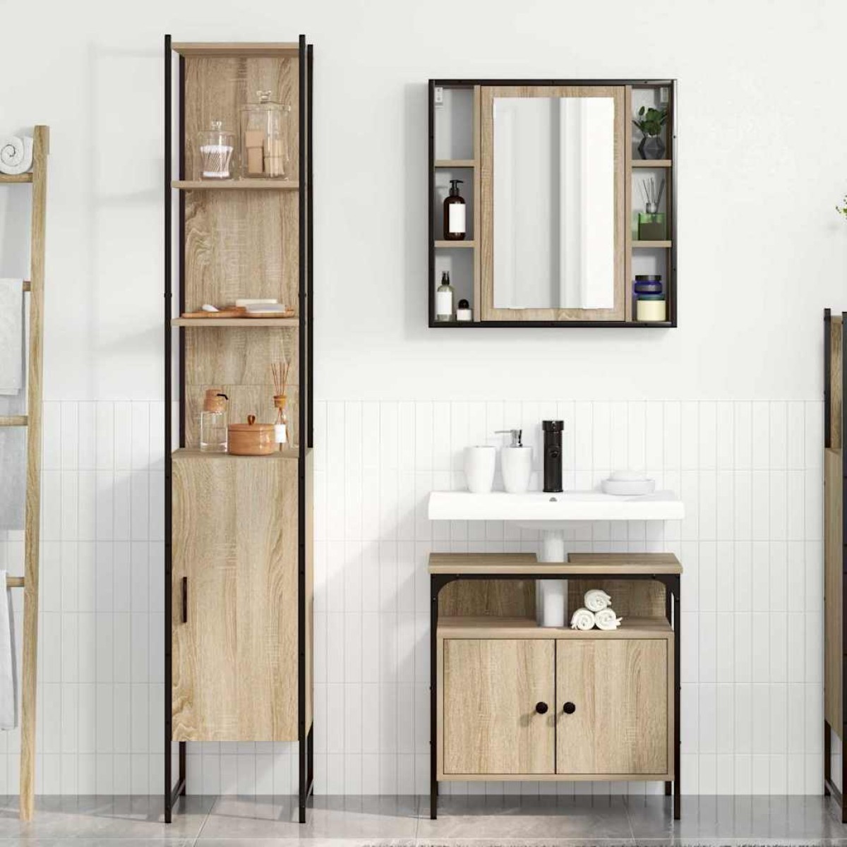vidaXL Σετ Επίπλων Μπάνιου 3 τμχ. Δρύς Sonoma 33 x 33 x 185,5 εκ
