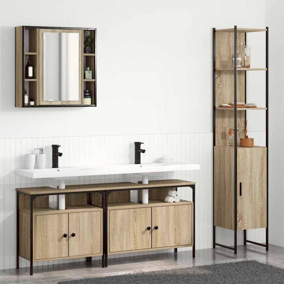 vidaXL Σετ Επίπλων Μπάνιου 4 τμχ. Δρύς Sonoma 33 x 33 x 185,5 εκ
