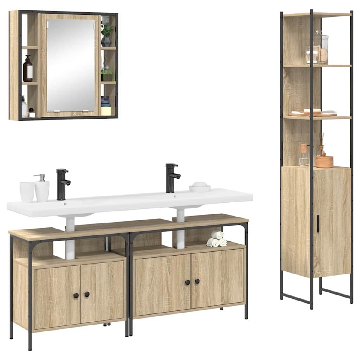 vidaXL Σετ Επίπλων Μπάνιου 4 τμχ. Δρύς Sonoma 33 x 33 x 185,5 εκ