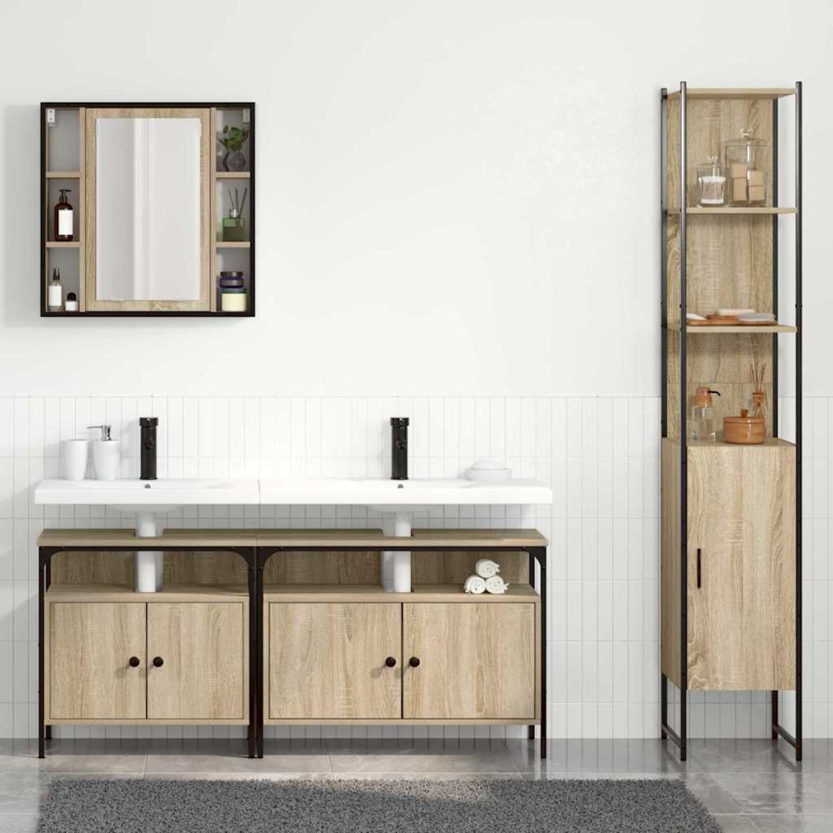 vidaXL Σετ Επίπλων Μπάνιου 4 τμχ. Δρύς Sonoma 33 x 33 x 185,5 εκ