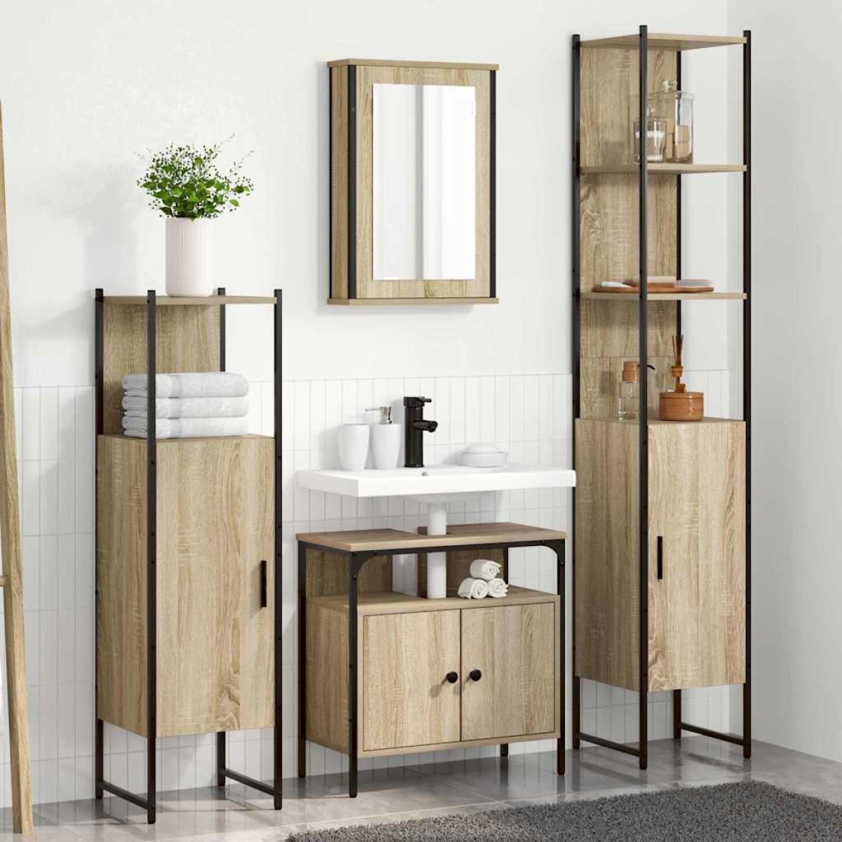 vidaXL Σετ Επίπλων Μπάνιου 4 τμχ. Δρύς Sonoma 33 x 33 x 185,5 εκ
