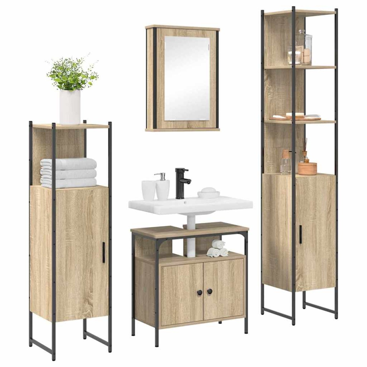 vidaXL Σετ Επίπλων Μπάνιου 4 τμχ. Δρύς Sonoma 33 x 33 x 185,5 εκ