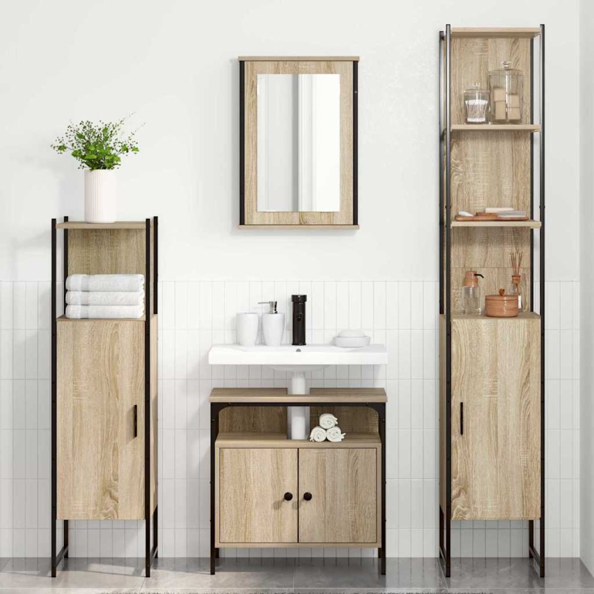 vidaXL Σετ Επίπλων Μπάνιου 4 τμχ. Δρύς Sonoma 33 x 33 x 185,5 εκ