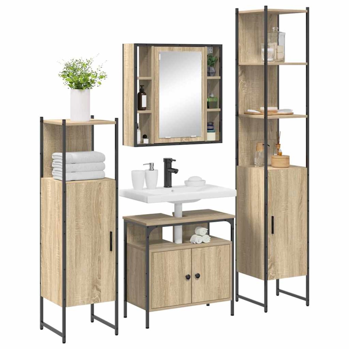 vidaXL Σετ Επίπλων Μπάνιου 4 τμχ. Δρύς Sonoma 33 x 33 x 185,5 εκ