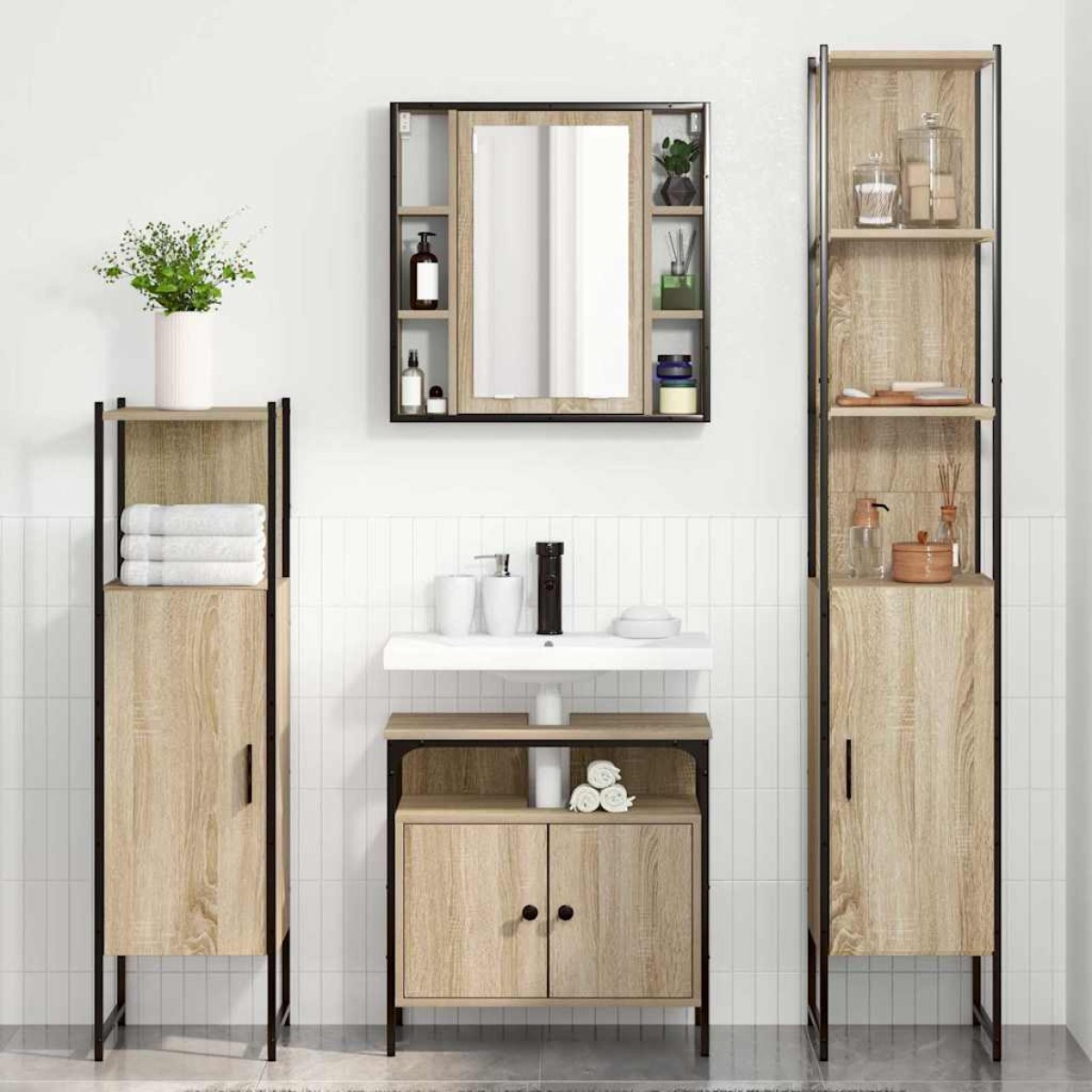 vidaXL Σετ Επίπλων Μπάνιου 4 τμχ. Δρύς Sonoma 33 x 33 x 185,5 εκ