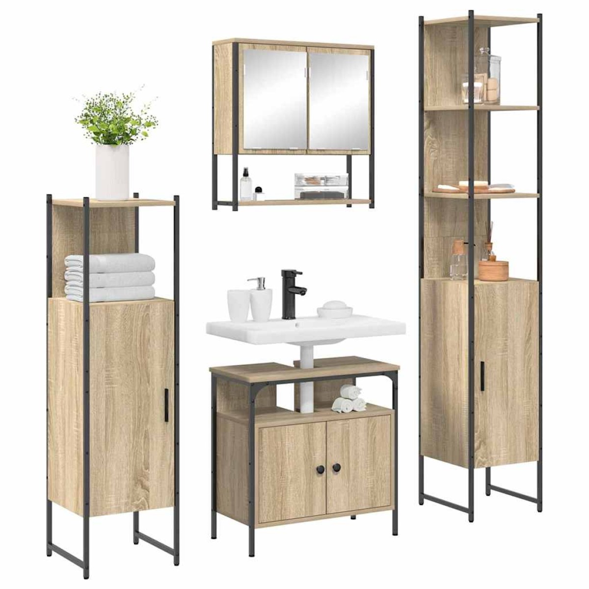 vidaXL Σετ Επίπλων Μπάνιου 4 τμχ. Δρύς Sonoma 33 x 33 x 185,5 εκ
