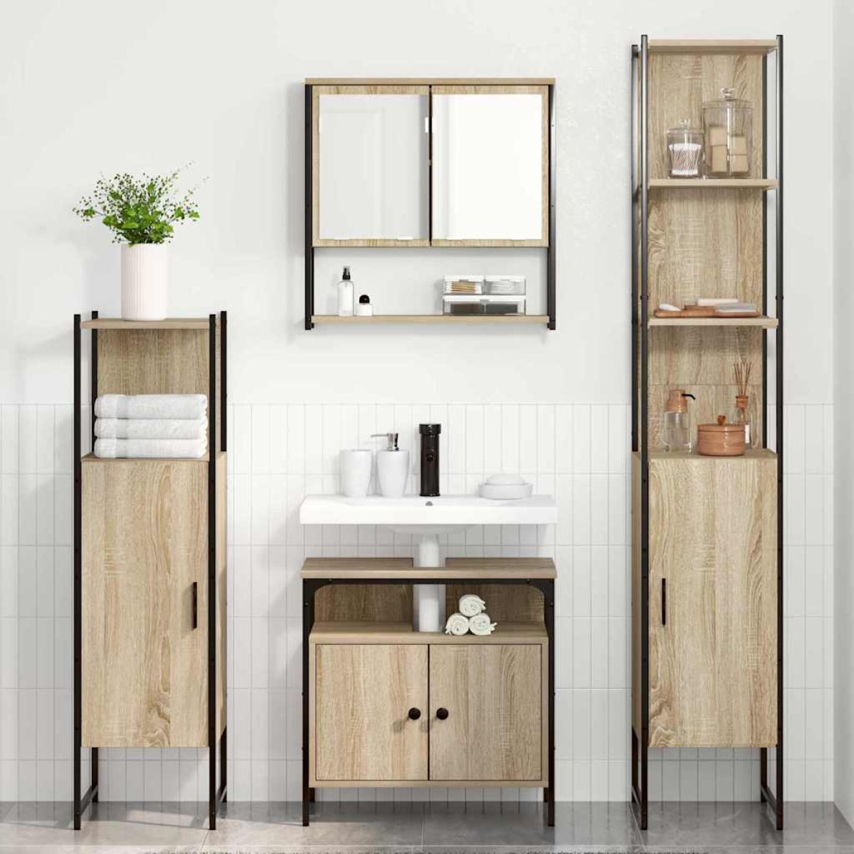 vidaXL Σετ Επίπλων Μπάνιου 4 τμχ. Δρύς Sonoma 33 x 33 x 185,5 εκ
