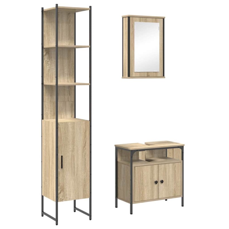 vidaXL Σετ Επίπλων Μπάνιου 3 τμχ. Δρύς Sonoma 33 x 33 x 185,5 εκ
