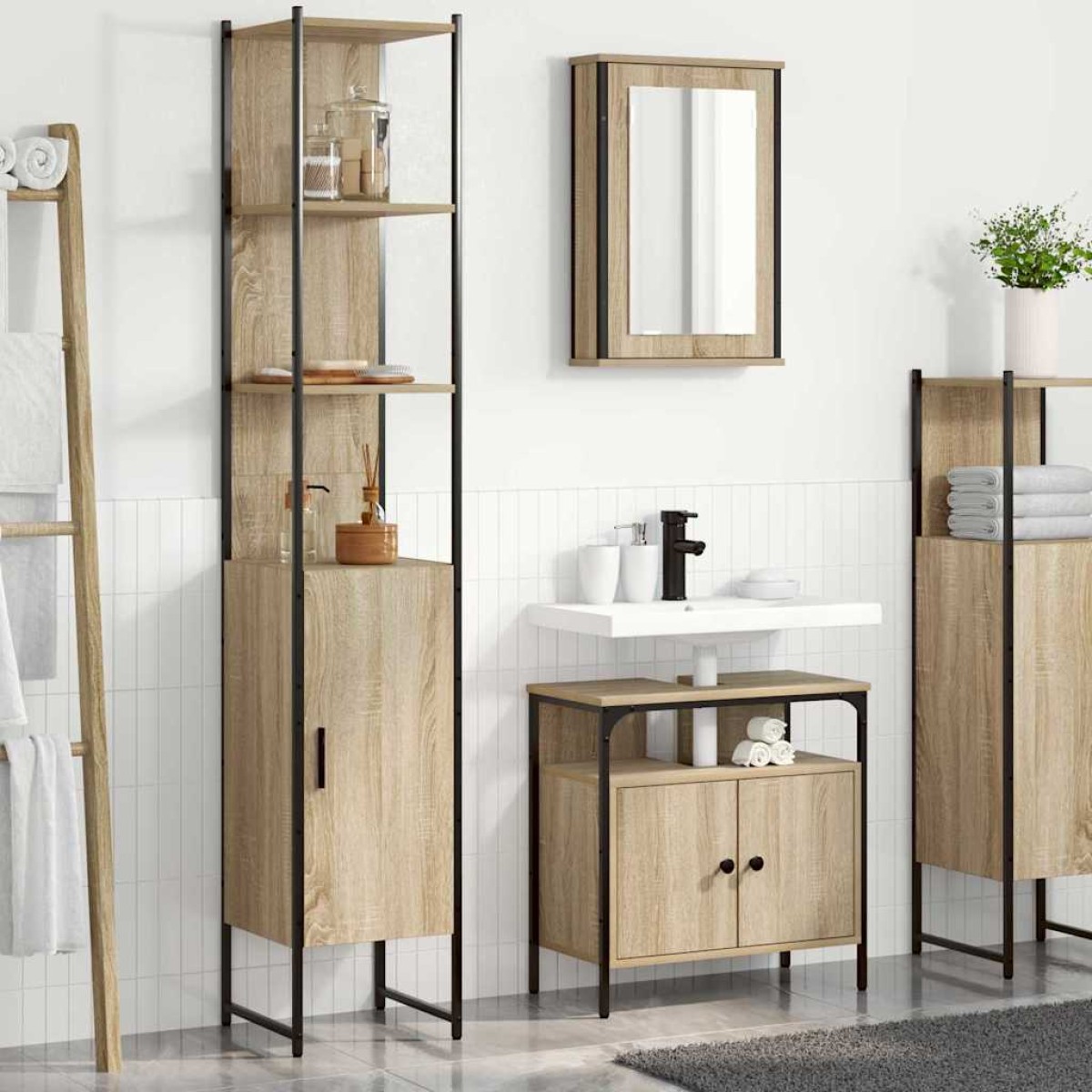 vidaXL Σετ Επίπλων Μπάνιου 3 τμχ. Δρύς Sonoma 33 x 33 x 185,5 εκ