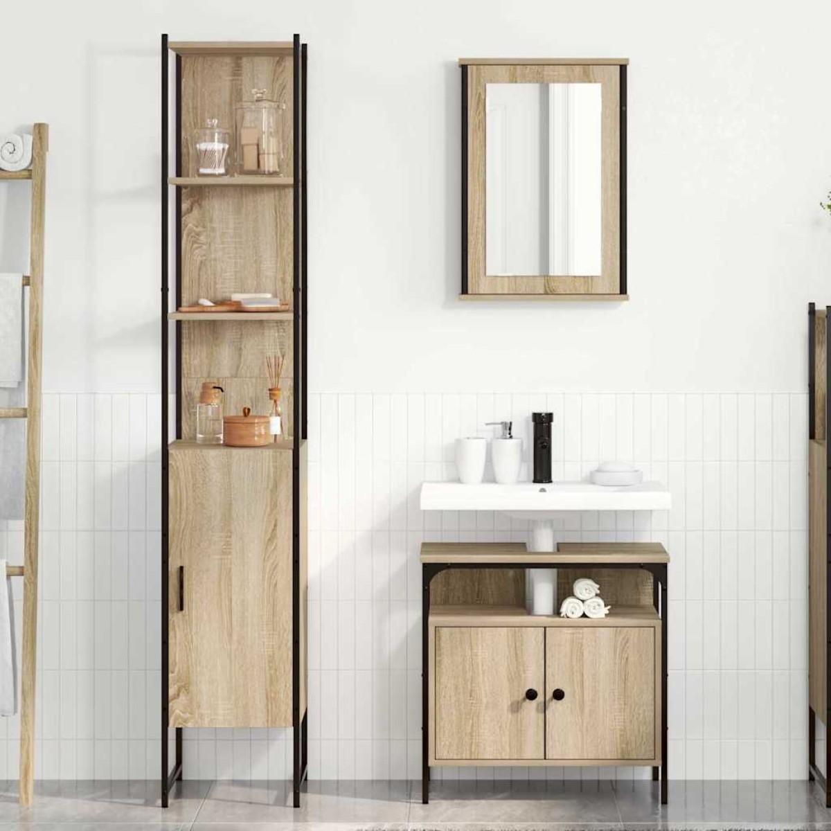 vidaXL Σετ Επίπλων Μπάνιου 3 τμχ. Δρύς Sonoma 33 x 33 x 185,5 εκ