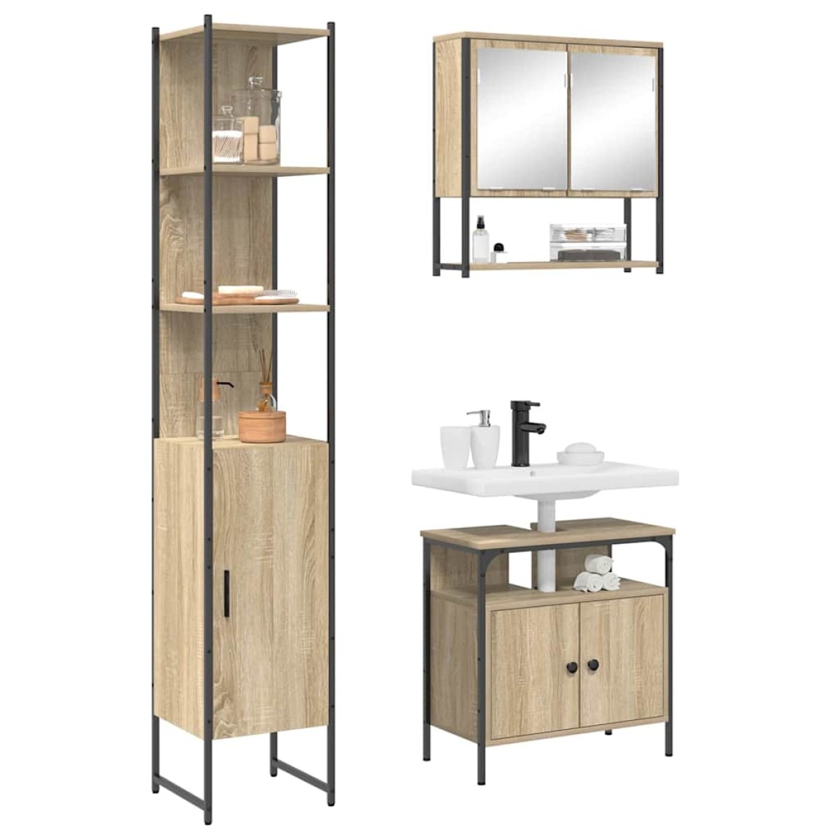 vidaXL Σετ Επίπλων Μπάνιου 3 τμχ. Δρύς Sonoma 33 x 33 x 185,5 εκ