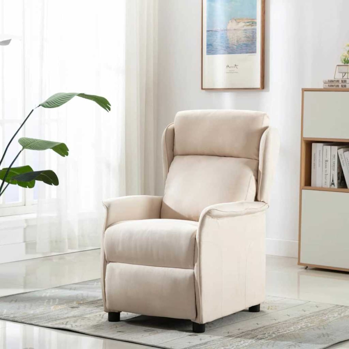 vidaXL Ανακλινόμενη πολυθρόνα Κρεμ Πολυεστέρας