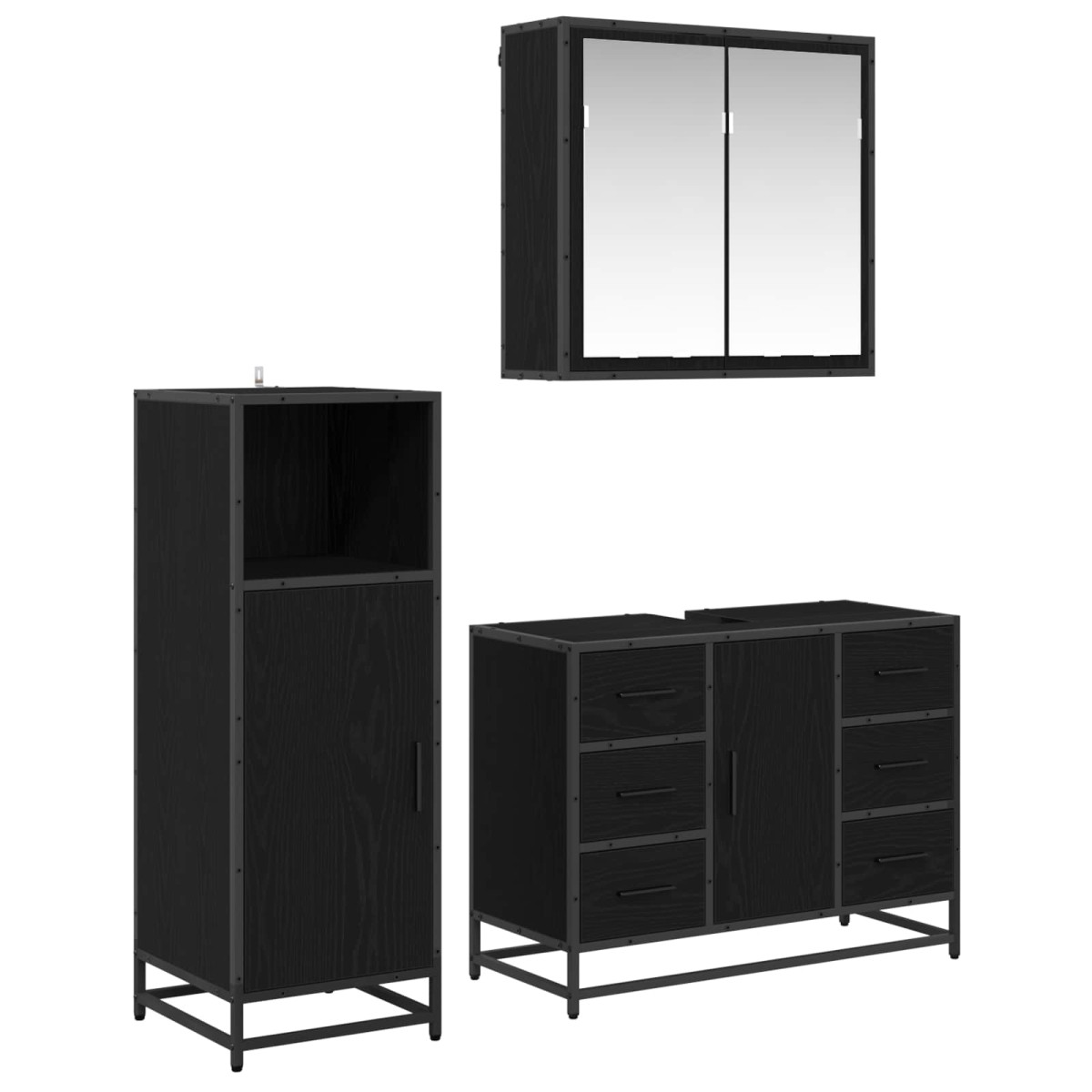 vidaXL Σετ Επίπλων Μπάνιου 3 τμχ. Μαύρη Οξυά 80 x 33 x 60 εκ