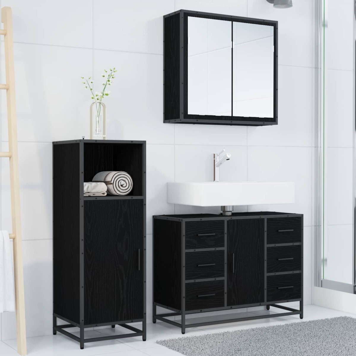 vidaXL Σετ Επίπλων Μπάνιου 3 τμχ. Μαύρη Οξυά 80 x 33 x 60 εκ