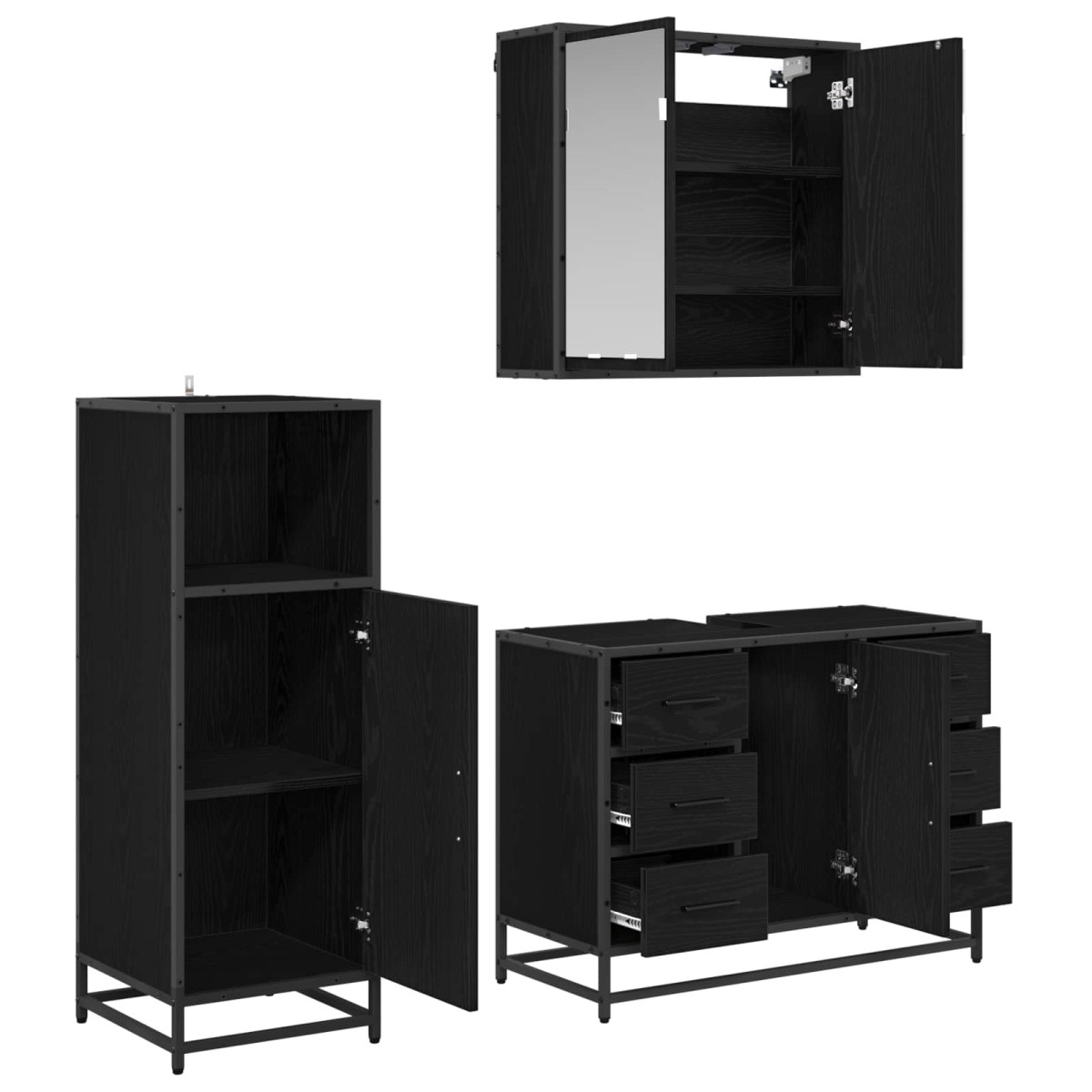 vidaXL Σετ Επίπλων Μπάνιου 3 τμχ. Μαύρη Οξυά 80 x 33 x 60 εκ