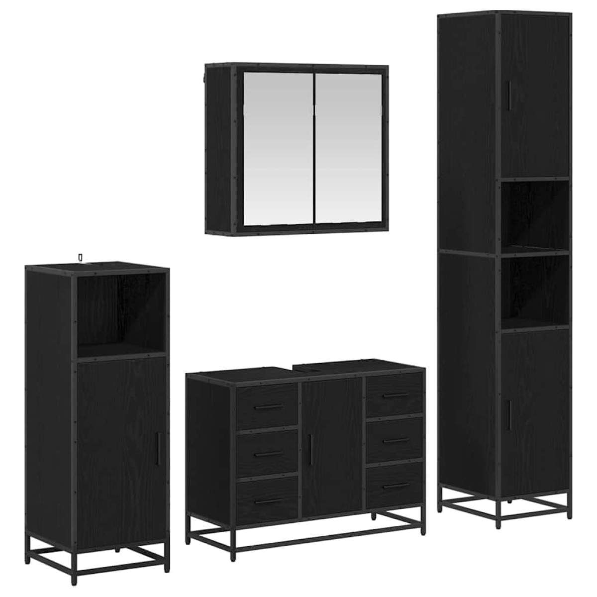 vidaXL Σετ Επίπλων Μπάνιου 4 τμχ. Μαύρη Οξυά 80 x 33 x 60 εκ