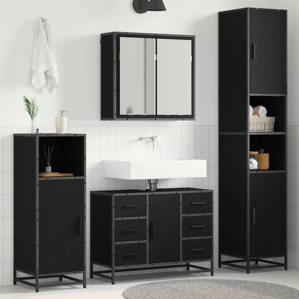 vidaXL Σετ Επίπλων Μπάνιου 4 τμχ. Μαύρη Οξυά 80 x 33 x 60 εκ