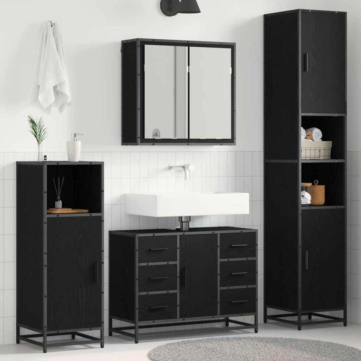 vidaXL Σετ Επίπλων Μπάνιου 4 τμχ. Μαύρη Οξυά 80 x 33 x 60 εκ