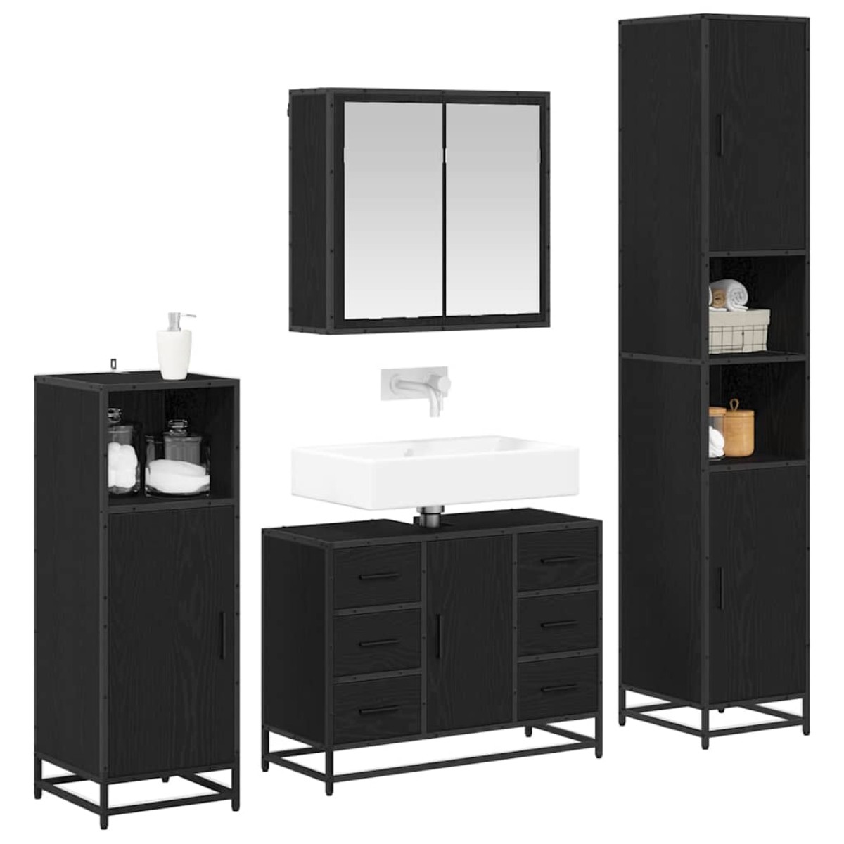vidaXL Σετ Επίπλων Μπάνιου 4 τμχ. Μαύρη Οξυά 80 x 33 x 60 εκ