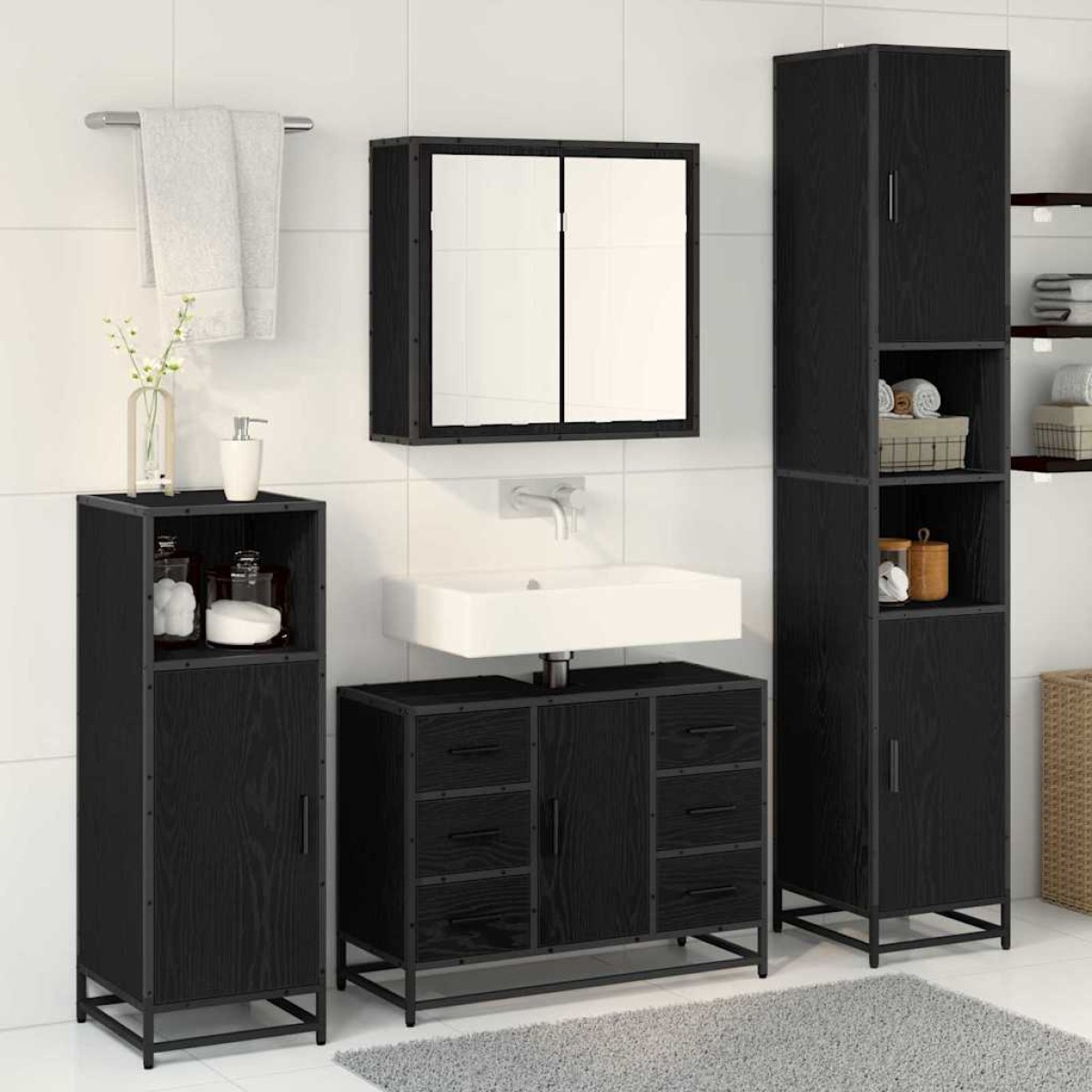 vidaXL Σετ Επίπλων Μπάνιου 4 τμχ. Μαύρη Οξυά 80 x 33 x 60 εκ