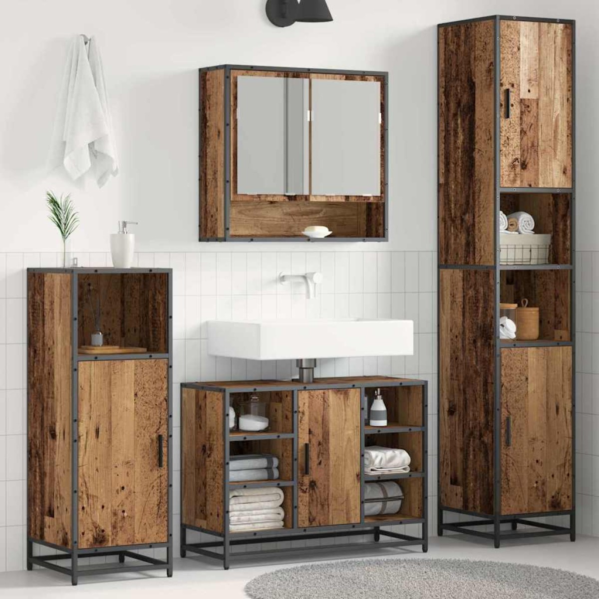 vidaXL Σετ Επίπλων Μπάνιου Παλιό Ξύλο 35 x 37,5 x 188,5 εκατοστά