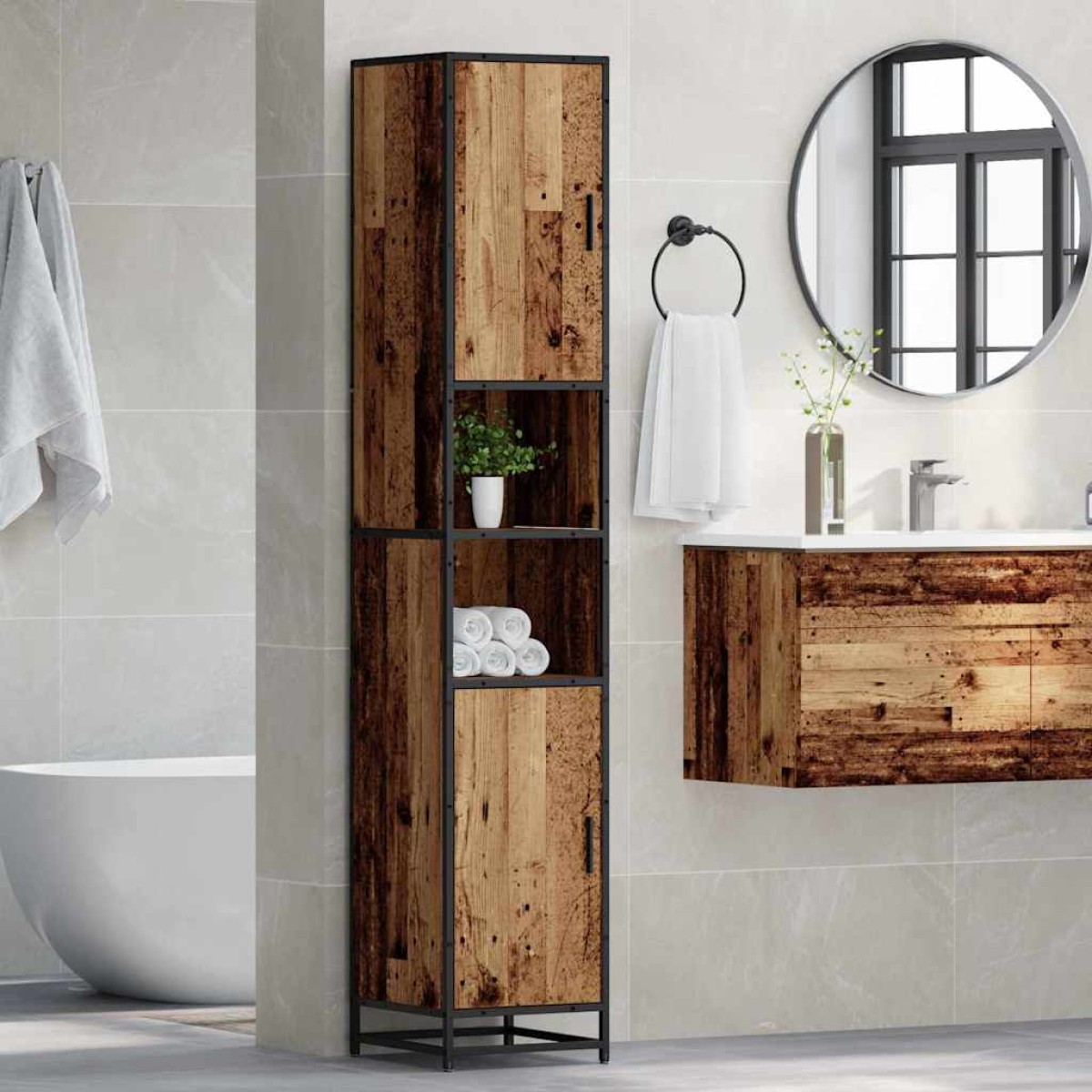 vidaXL Σετ Επίπλων Μπάνιου Παλιό Ξύλο 35 x 37,5 x 188,5 εκατοστά
