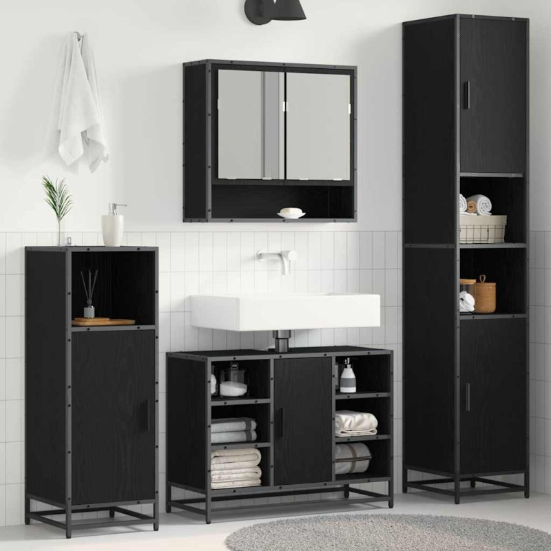 vidaXL Σετ Επίπλων Μπάνιου Μαύρη Οξυά 35 x 37,5 x 188,5 εκατοστά