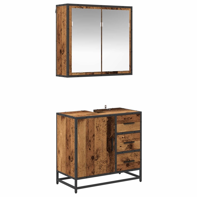 vidaXL Σετ Επίπλων Μπάνιου 2 τμχ. Παλιό Ξύλο 65 x 33 x 60 εκ