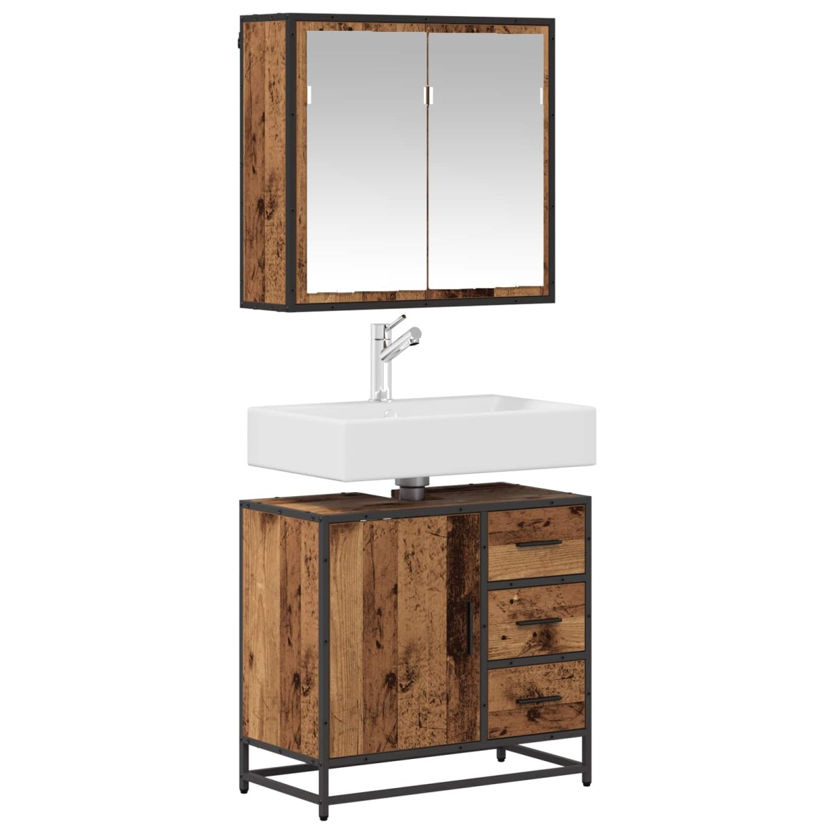 vidaXL Σετ Επίπλων Μπάνιου 2 τμχ. Παλιό Ξύλο 65 x 33 x 60 εκ
